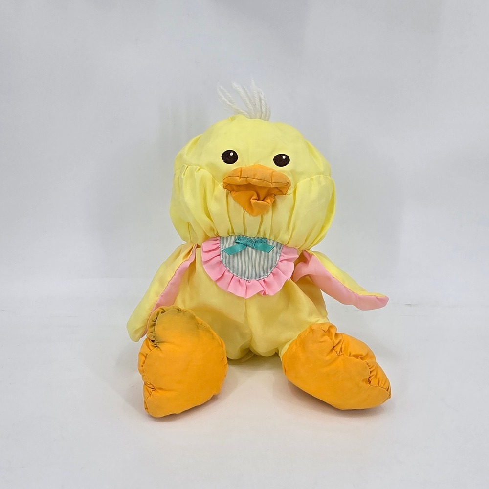 Vintage 1992 Fisher Price Puffalump Easter Duck #8012 Yellow Pastel Plush 10"